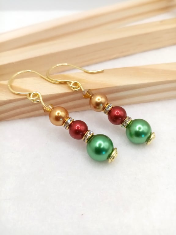 Christmas Bauble Inspired Drop Earrings - Glass Pearl Dangle Earrings 