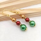 Christmas Bauble Inspired Drop Earrings - Glass Pearl Dangle Earrings 