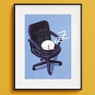Sleeping Cat Art Print: Funny Office Decor, Cat Lover Gift