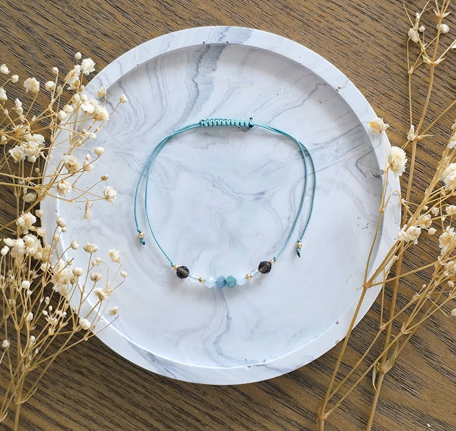 Lore of Exhale Aquamarine Bracelet Adjustable Sliding Knot Anxiety Relief Gift