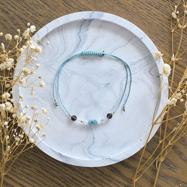 Lore of Exhale Aquamarine Bracelet Adjustable Sliding Knot Anxiety Relief Gift