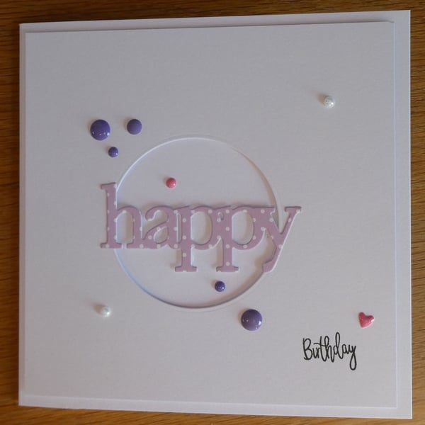 Happy Birthday Card - Purple & White Polka Dot
