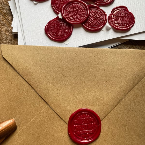 Organic edged Wine red Merry Christmas wax seals set of 20