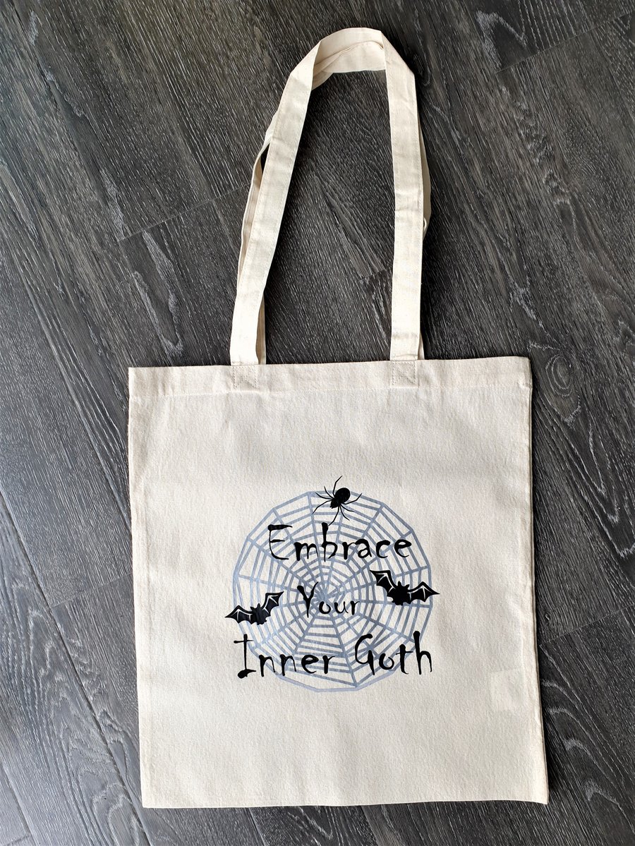 Goth Slogan, Canvas, vinyl printed tote bag, funny slogan shopping bag