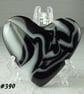 Fused glass black and white heart pocket hug with stand 5x4.5cm (390)