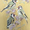 Goldfinches in the thistles - linoprint