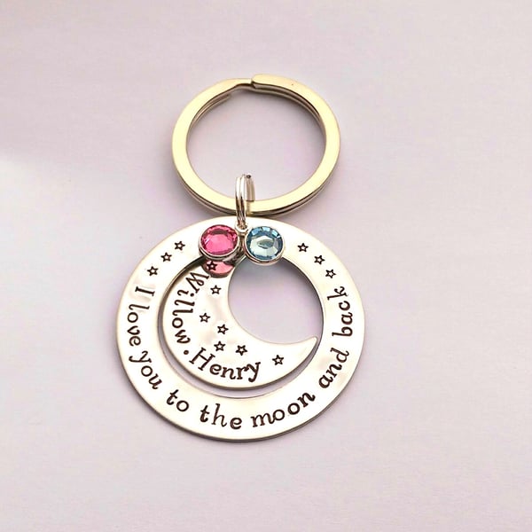 I love you to the moon and back hand stamped personalised keyring (v2)