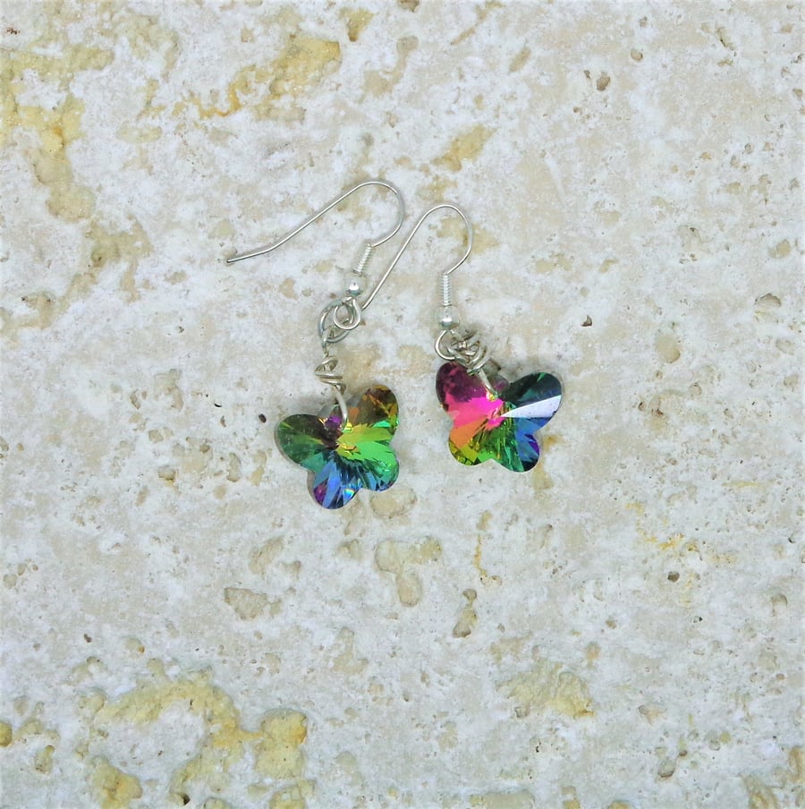 Crystal drop earrings Little butterfly