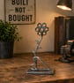 Handcrafted Steel Nut Flower with heart Sculpture - Industrial Metal Art Decor