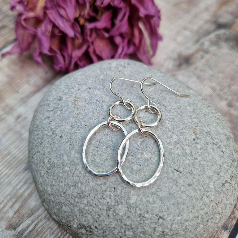 Sterling Silver Oval and Circle Linked Drop Earrings - JBJ1064