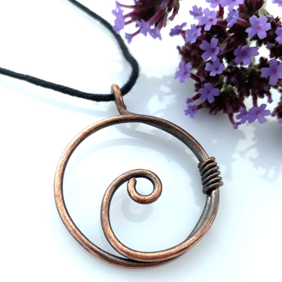 Copper Circle Spiral Pendant, Celtic Tribal Necklaces, Christmas Gifts 