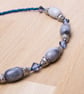 Blue marble necklace - natural grey marble with blue rainbow glass and beads - Image 6