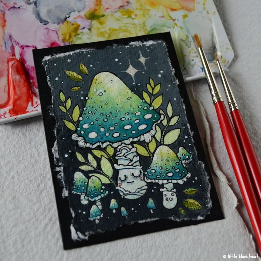 murderous mushroom - verdigris agaric - original aceo