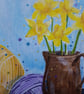 Daffodils, books and yarn - framed original artwork  - Image 6