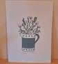 An original handprinted linoprint of a leaf decorated jug of grasses & flowers - Image 4