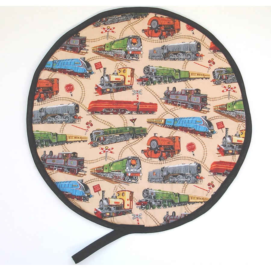 Aga Hob Lid Mat Trains Pad Hat Round Cover With Loop Surface Saver Train