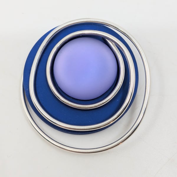 Swirly bright blue modern brooch,contemporary coloured brooch