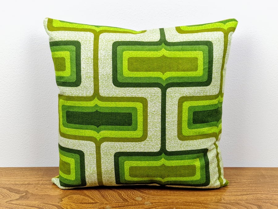 Handmade geometric green pattern cushion cover vintage 1960s 1970s fabric