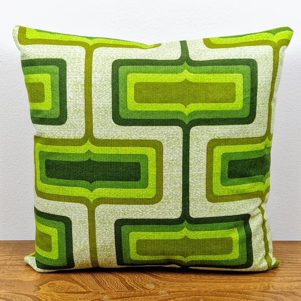 Handmade geometric green pattern cushion cover vintage 1960s 1970s fabric