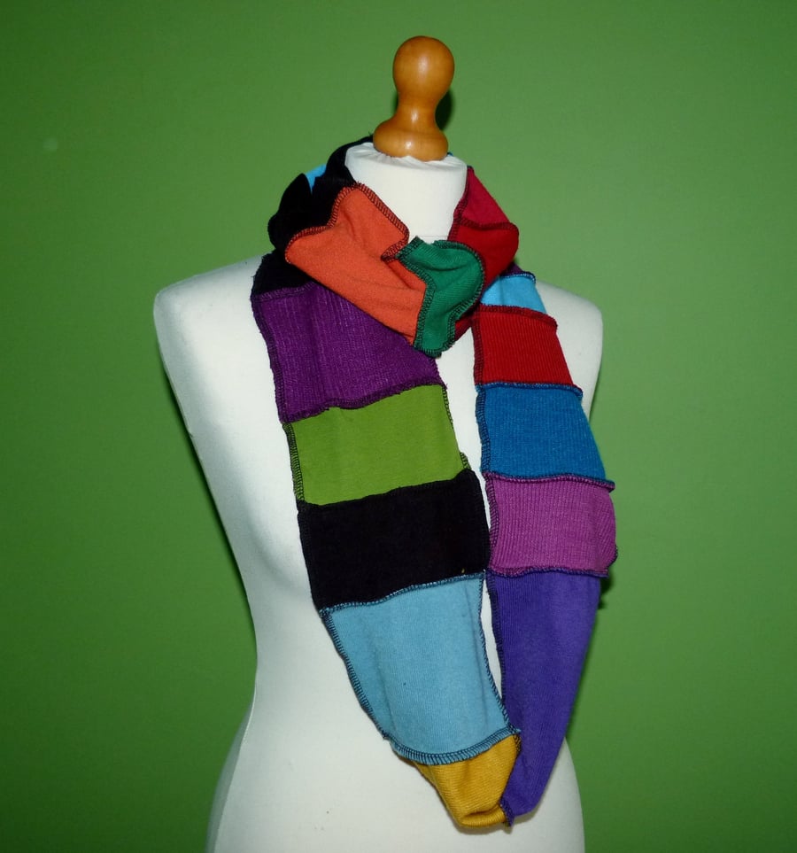Upcycled  Infinity Cowl in Bright Rainbow Colours. 1.