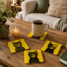 Handmade Fused Glass Cat Coasters Set of 4 