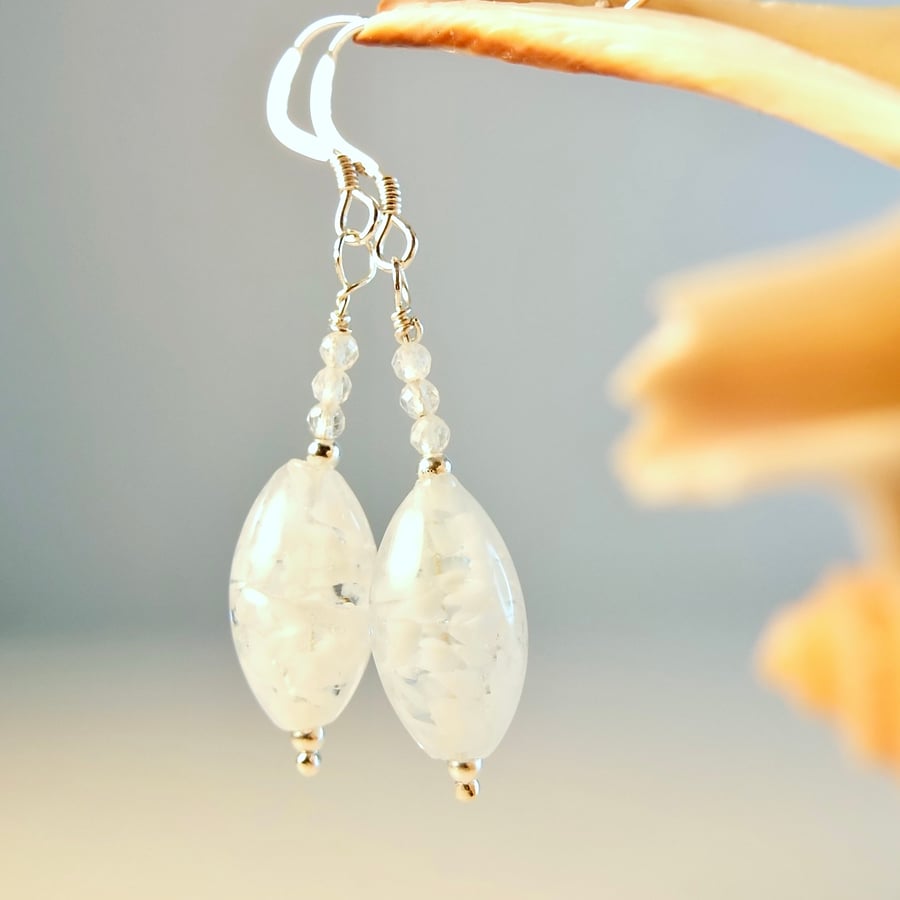 Murano Glass Earrings With White Topaz And Sterling Silver - Handmade In Devon
