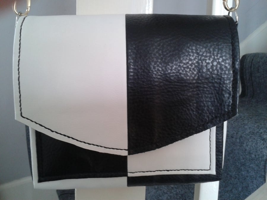 two tone black and white leather shoulder bag     on sale