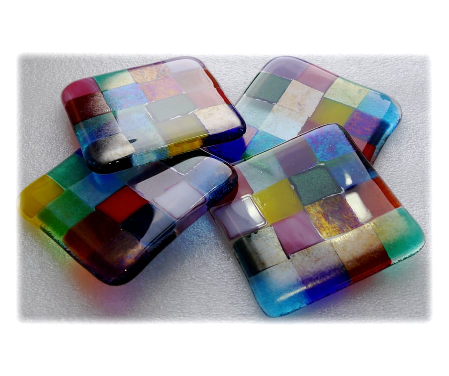 Fused Glass Coaster 8cm Rainbow patchwork Y1