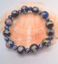 Floral Patterned Blue & Black Ceramic Bead Stretch Bracelet, Gift for Her - Image 1