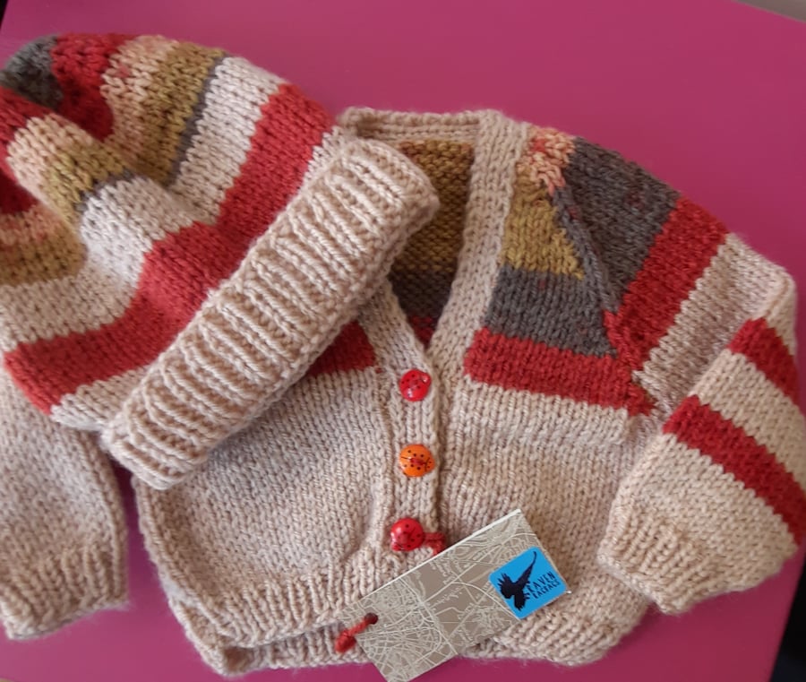 Newborn Hand-knitted Autumn Stripes Baby Set
