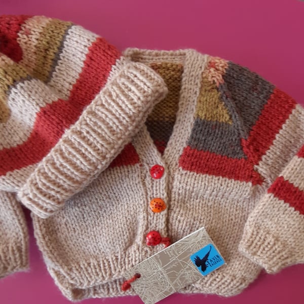 Newborn Hand-knitted Autumn Stripes Baby Set