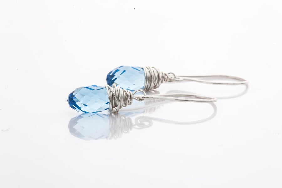 Handmade 925 Sterling Silver Drop Earrings with Swarovski Crystal Briolette