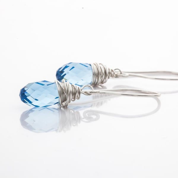 Handmade 925 Sterling Silver Drop Earrings with Swarovski Crystal Briolette