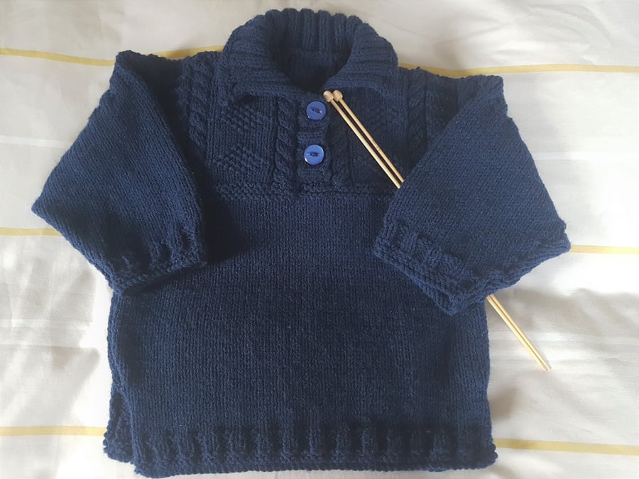  Hand Knitted Navy Blue Jumper with collar
