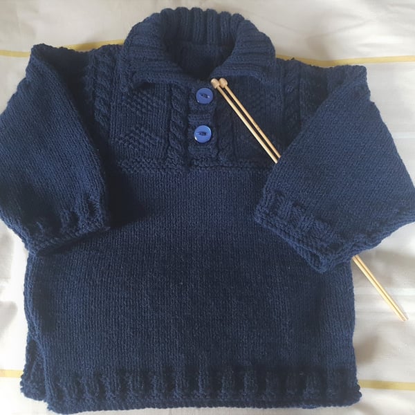  Hand Knitted Navy Blue Jumper with collar