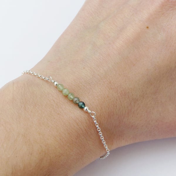 Green tourmaline sterling silver bracelet, October birthstone gift