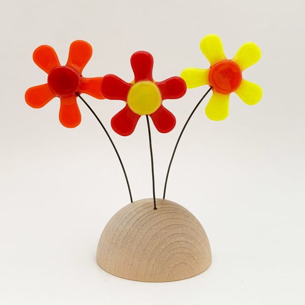 Fused Glass Happy Hippy Flowers (Retro) - Handmade Fused Glass Sculpture