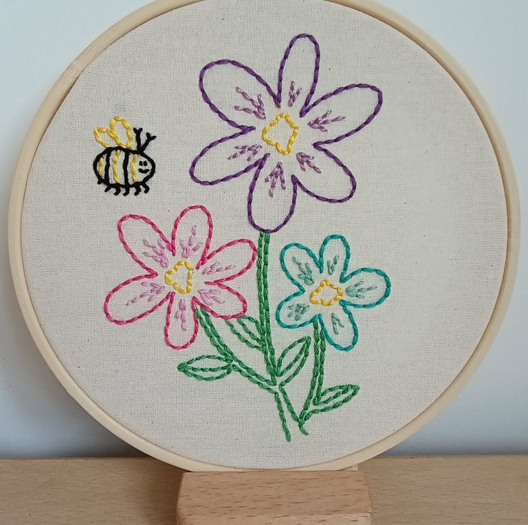 Beginners flower themed embroidery stitching hoop, sewing craft kit children