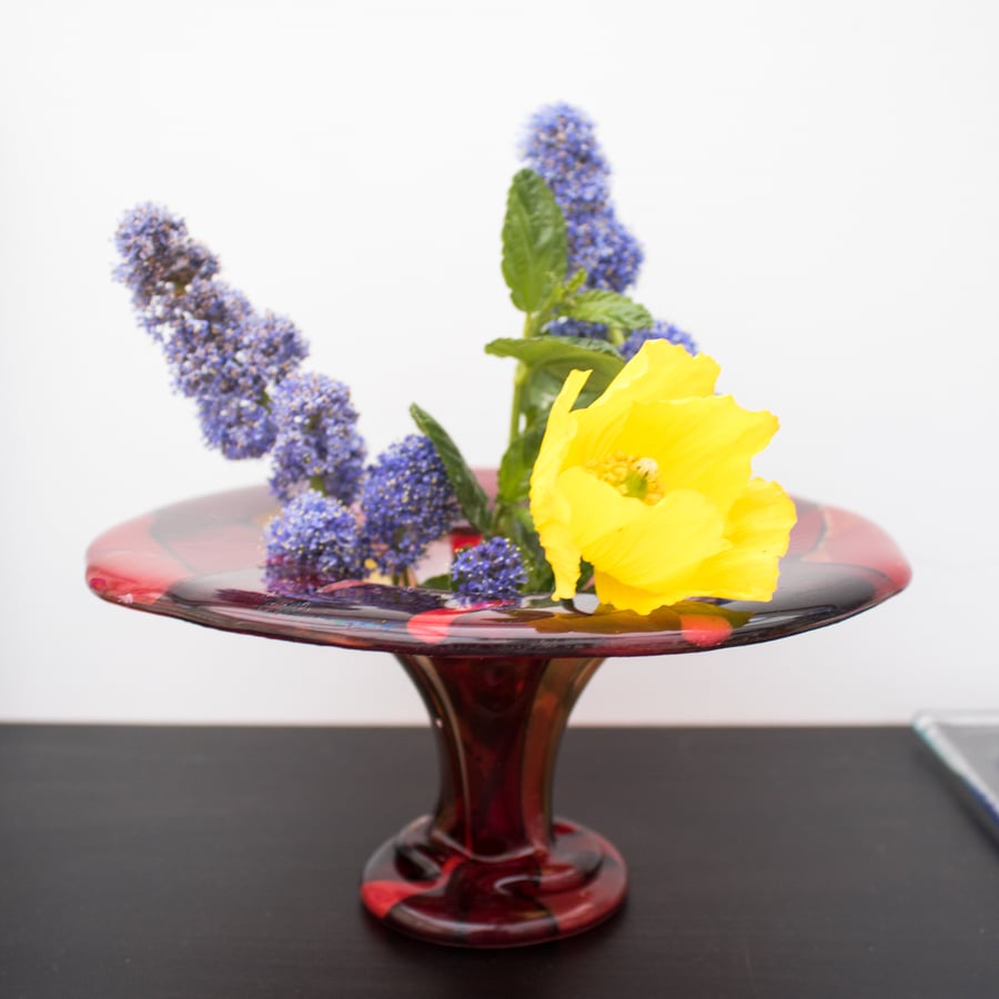 Small Fused Glass Vase - Mosaic in Reds, Pinks & Oranges