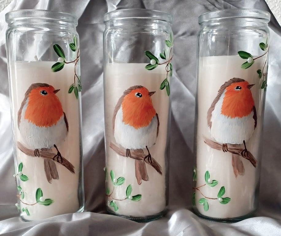 Hand Painted Robin Candles Memorial Gifts