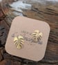 Brass Monstera Leaf Stud Earrings; Handmade Botanical Earrings - Image 2