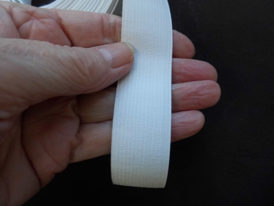 SOLD 5 metres flat white elastic 25mm wide 