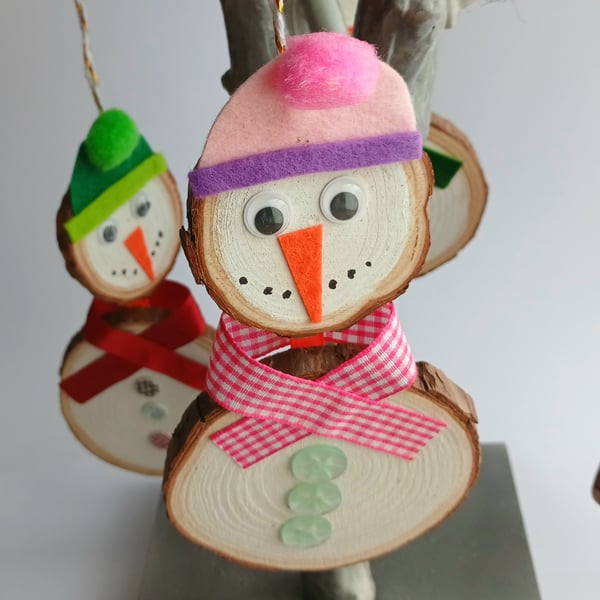Fun and colourful wooden snowman decorations