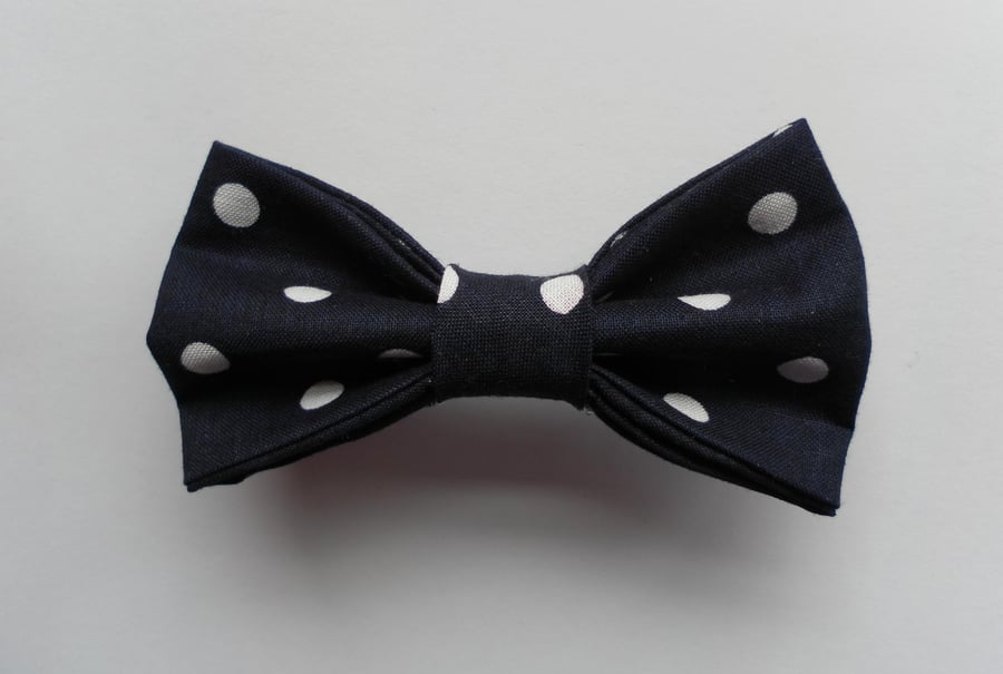 Navy with White Polka Dots Hair Bow Clip
