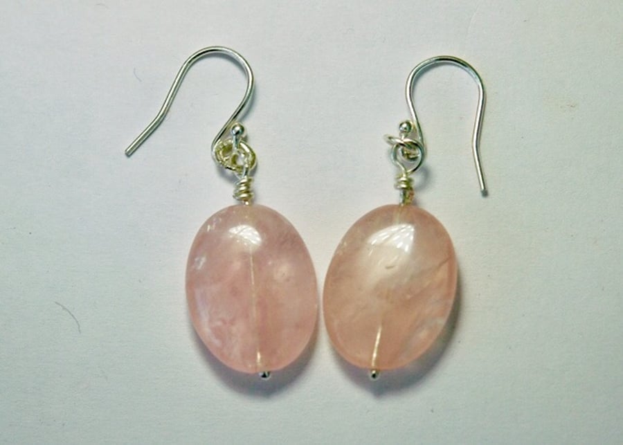 Sterling Silver and Pink Rose Quartz Drop Earrings
