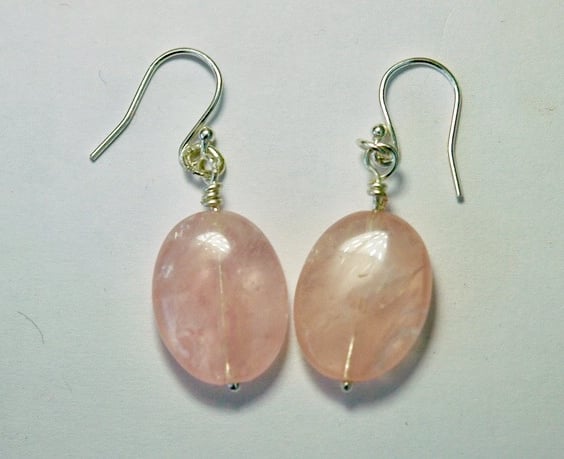 Sterling Silver and Pink Rose Quartz Drop Earrings