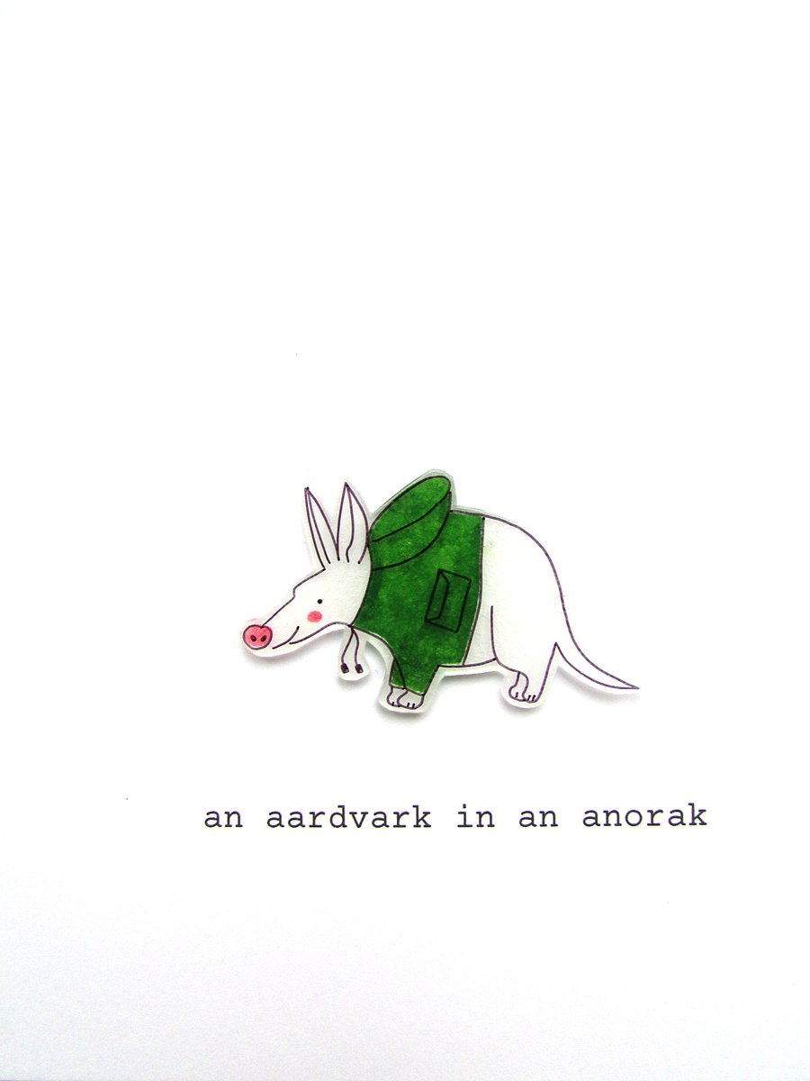 card - an aardvark in an anorak (green) 