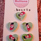 Set of Five Heart Buttons – Red Riding Hood Character Design