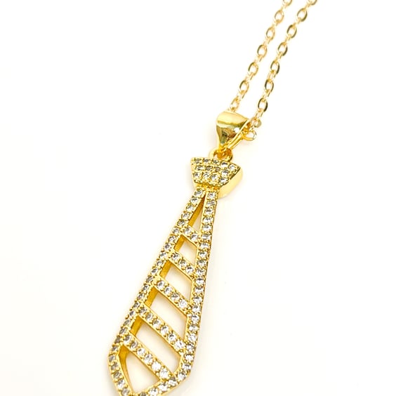 Neck Tie Crystal CZ Necklace, 14kt Gold Filled Pendant