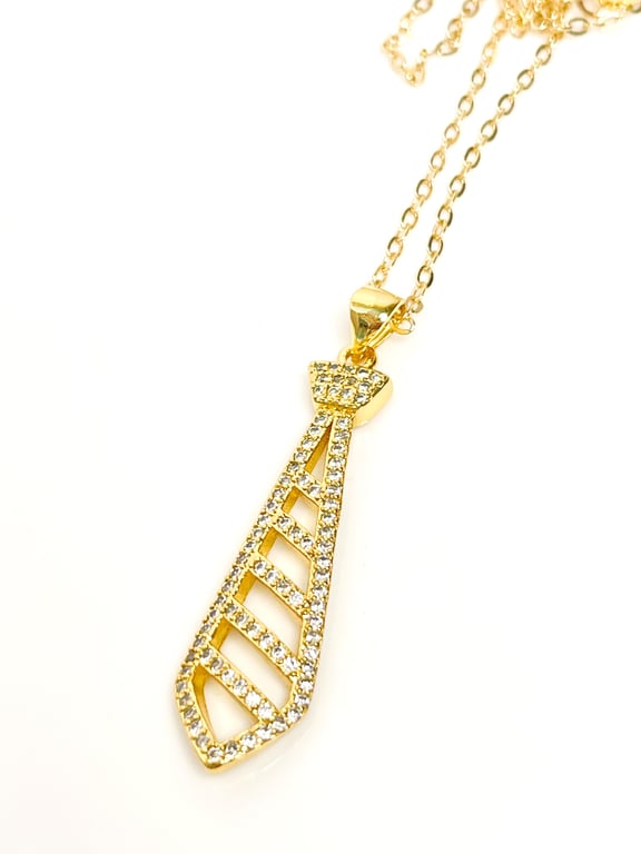 Neck Tie Crystal CZ Necklace, 14kt Gold Filled Pendant